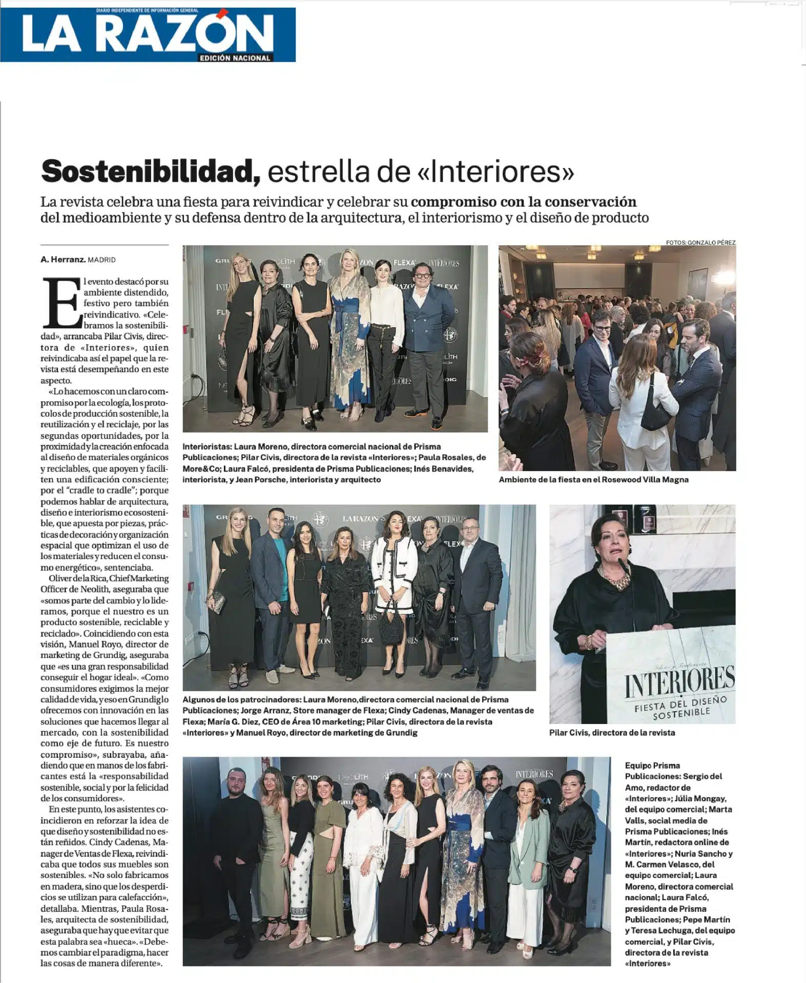 María García Díez, en el periódico La Razón en el evento del diseño sostenible en Madrid de la Revista Interiores